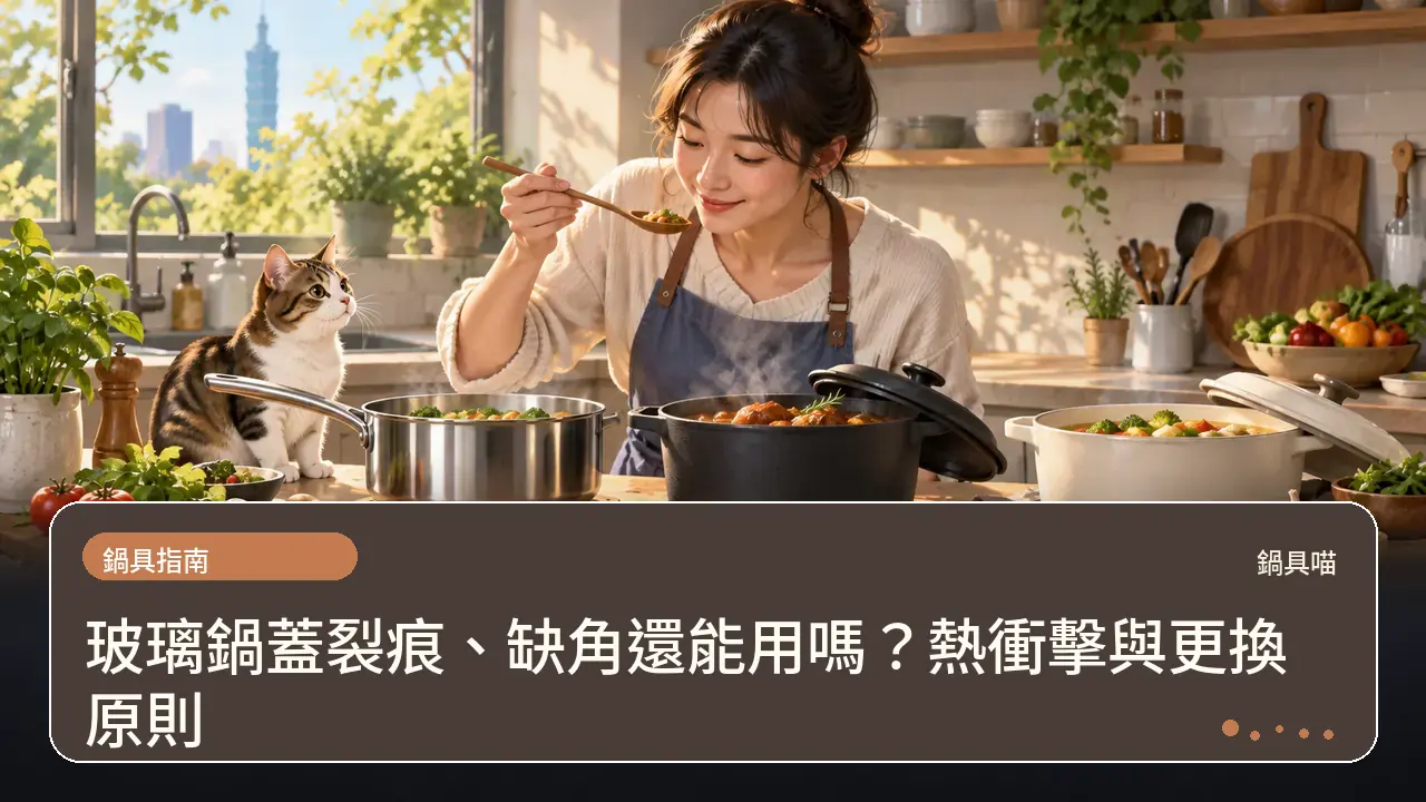 玻璃鍋蓋裂痕、缺角還能用嗎？熱衝擊與更換原則主題插畫