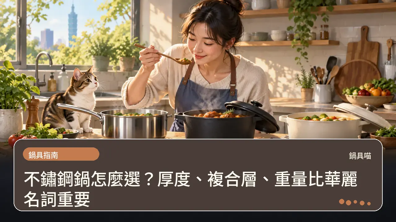不鏽鋼鍋怎麼選？厚度、複合層、重量比華麗名詞重要主題插畫