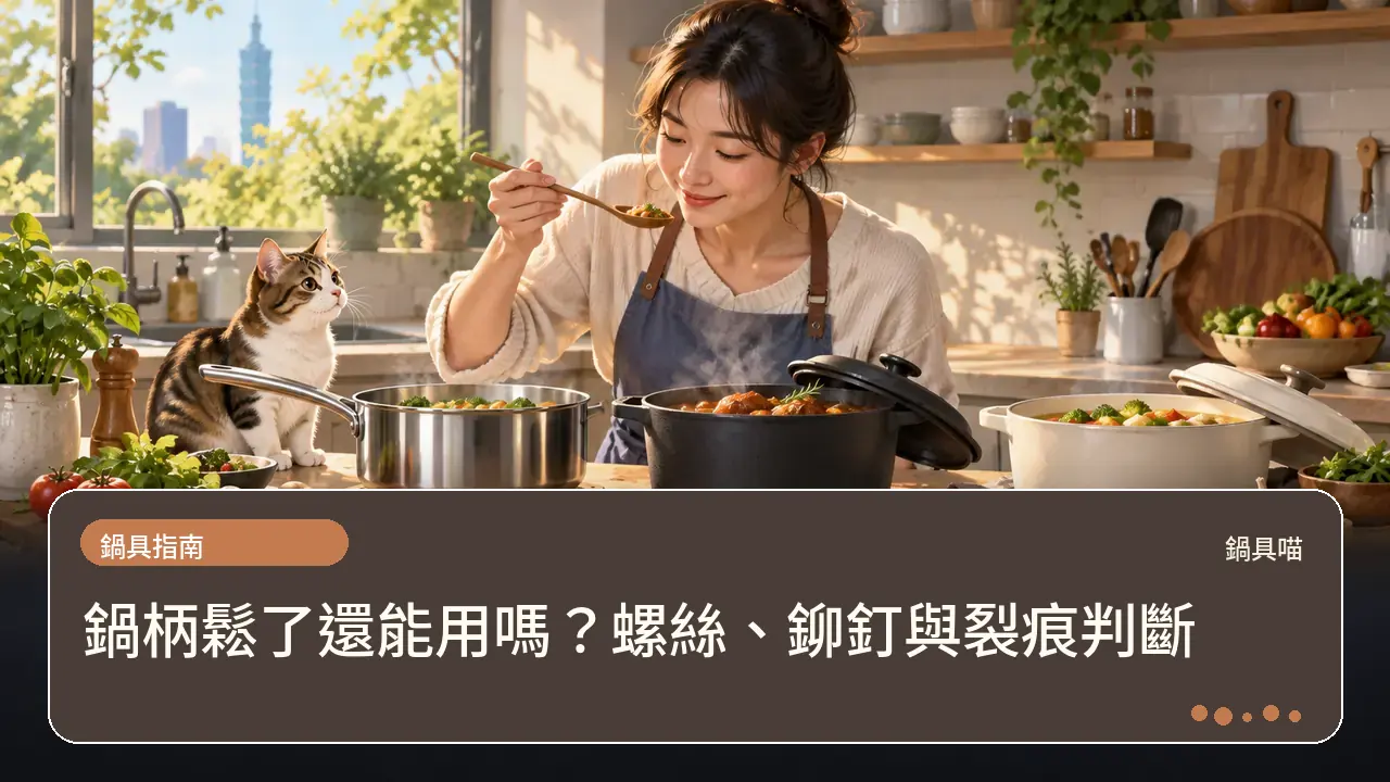 鍋柄鬆了還能用嗎？螺絲、鉚釘與裂痕判斷主題插畫